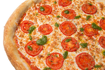 italian pizza on white background isolated, macro photography