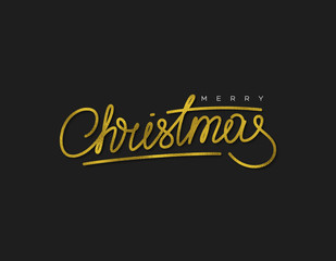 Glitter calligraphic sigh Merry Christmas. Black holiday background. Vector illustration.