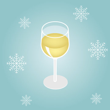 Isometric red wine in a glass isolated on winter background