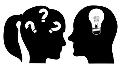 male and female question symbol and bulb