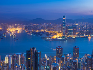 Fototapeta premium Hong Kong City landscape view before sunrise