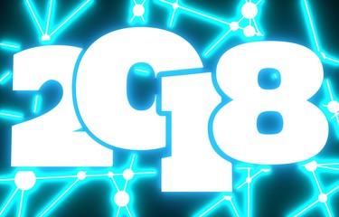 New Year and Christmas greeting card template. Illuminated 2018 year number. Molecule And Communication Background. Brochure or report design template. Connected lines with dots. 3d rendering.