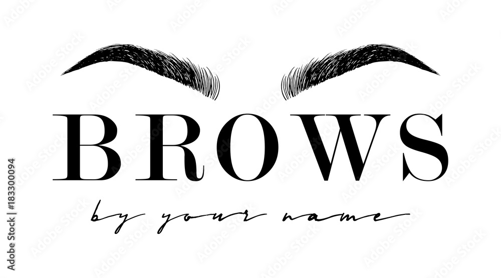 Wall mural beautiful hand drawing eyebrows for the logo of the master on the eyebrows. business card template.