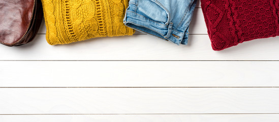 Casual female outfit for autumn or winter. Fashion background