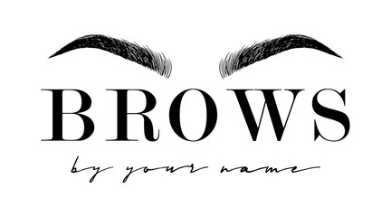 Beautiful hand drawing eyebrows for the logo of the master on the eyebrows. Business card template. - 183300094