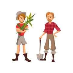 Farmers harvesting crop cartoon vector Illustration, agriculture farming concept cartoon vector Illustration
