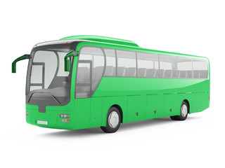 Green big tour bus isolated on a white background. 3D rendering