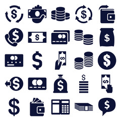 Set of 25 cash filled icons