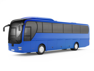 Blue big tour bus isolated on a white background. 3D rendering