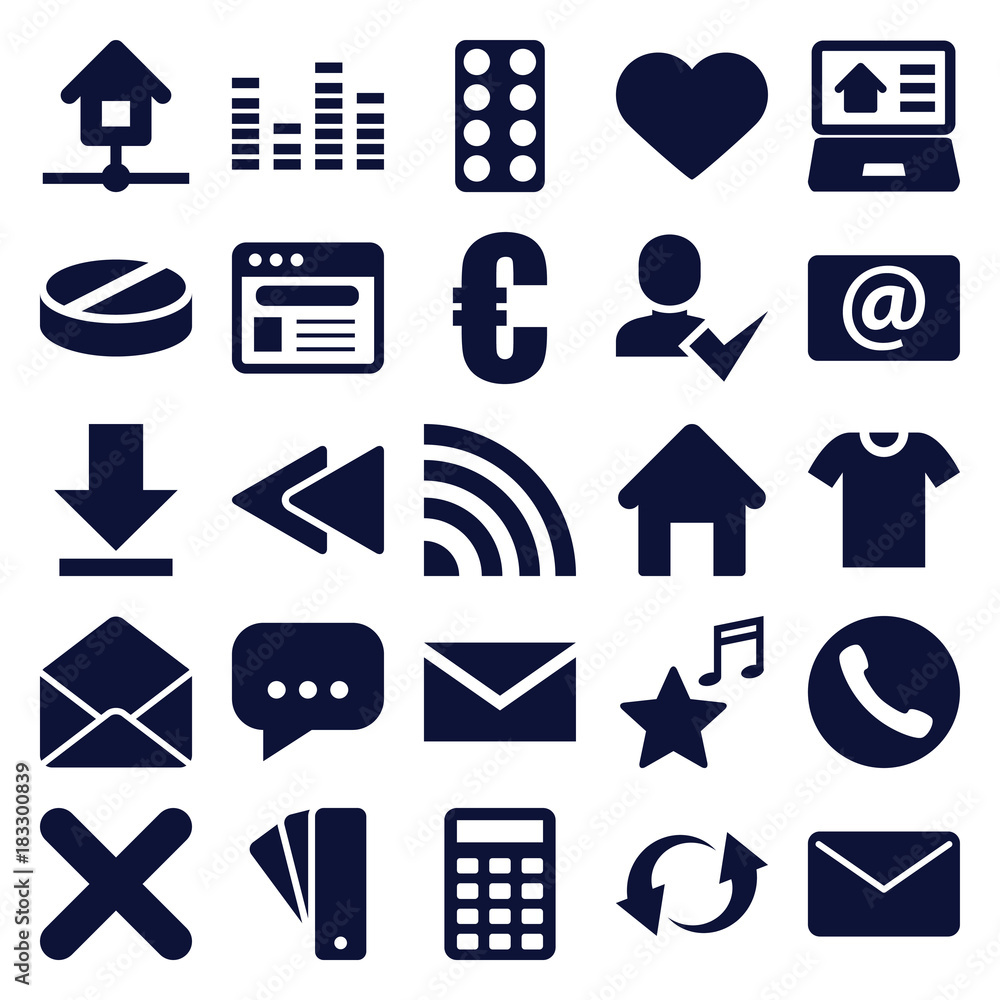 Poster set of 25 website filled icons