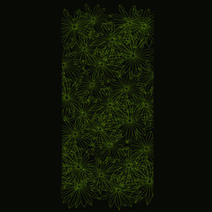 abstract green tropical leaves frame on a black background. Idea for wallpaper. Rectangular shape