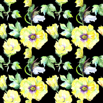 Wildflower eustama flower pattern in a watercolor style. Full name of the plant: eustama. Aquarelle wild flower for background, texture, wrapper pattern, frame or border.