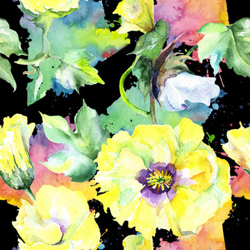 Wildflower eustama flower pattern in a watercolor style. Full name of the plant: eustama. Aquarelle wild flower for background, texture, wrapper pattern, frame or border.