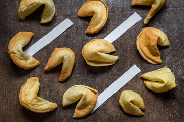 Fortune Cookies  with blank paper, in the background