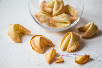 Fortune Cookies  with blank paper, in the background