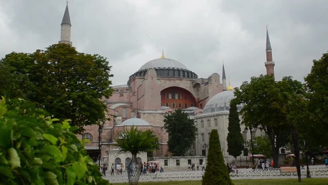 Hagia Sophia and the fountain in the sultanahmet park in the city of Istanbul, Turkey