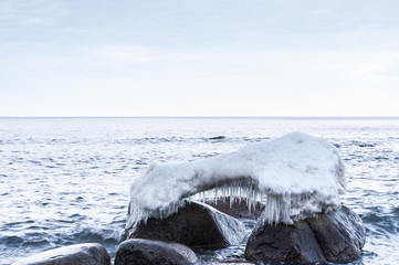 Schnee und Eis auf Rügen, der größten Insel Deutschlands, zugehörig zu Mecklenburg-Vorpommern 