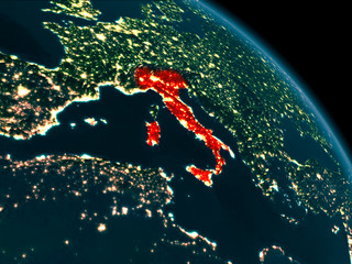 Night view of Italy on Earth