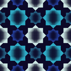 Seamless abstract geometric halftone pattern. The pattern of stars. Dots texture. Textile rapport.