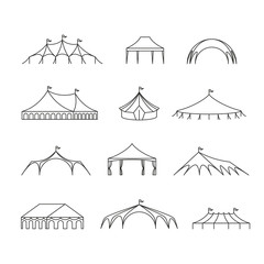 Event and wedding outdoor marquee tents vector line icons © MicroOne