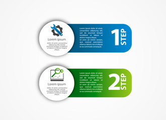 Vector illustration. An infographic template with 2 steps and an image of two rectangles. Use for business presentations, education, web design. Place for text and icons