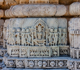  Ancient Sun Temple in Ranakpur. Jain Temple Carving.