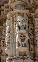  Ancient Sun Temple in Ranakpur. Jain Temple Carving.