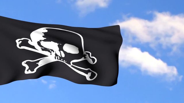 Pirate flag animation on blue sky background