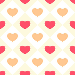 Cute primitive retro pattern with hearts on plaid background