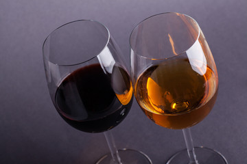 Glass of red and white wine