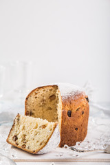 Panettone. Traditional italian Christmas cake with raisins and dried fruits