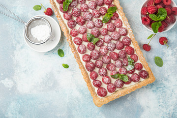 delicious tart with fresh raspberry