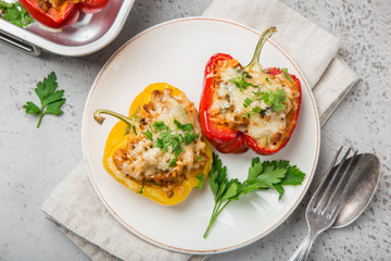 bell peppers stufed with meat,  vegetables and cheese