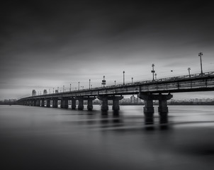 Fototapeta na wymiar View of Paton's bridge in Kyiv, Ukraine