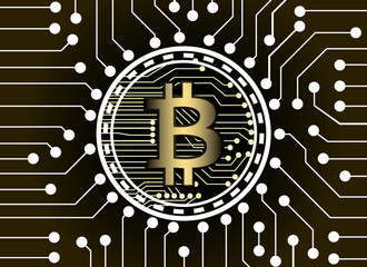 bitcoin and blockchain network connection, virtual currency blockchain technology concept