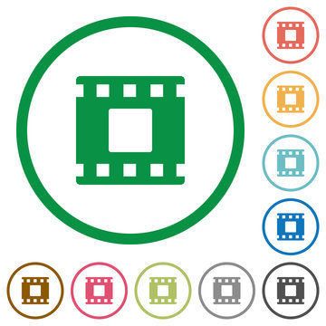 Movie stop flat icons with outlines