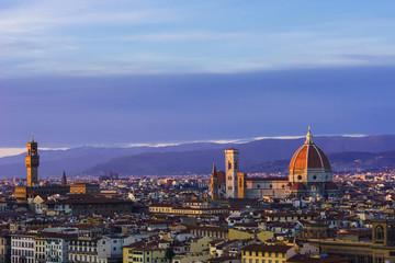 Stunningly beautiful Cathedral of Santa Maria del Fiore in the rays of the setting sun.Scenic view...