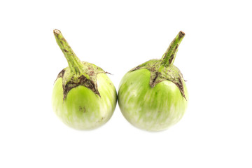 Fresh thai vegetable eggplant, green eggplant, isolated on white background.