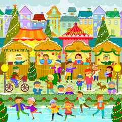 Obraz na płótnie Canvas Colorful Christmas market in a European town