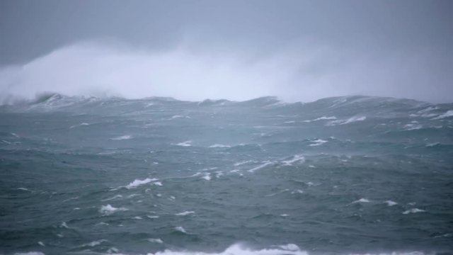 Heavy surf, breaking waves gale force hurricane winds Atlantic storm, Iceland