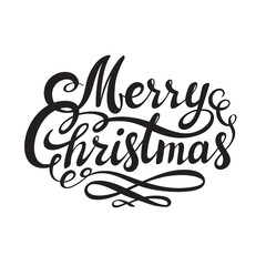 Merry Christmas hand drawn lettering isolated on white background.