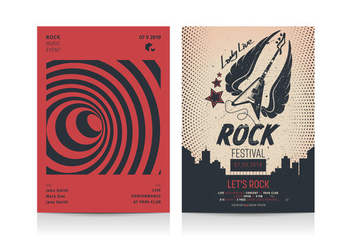 Set of Rock Music Flyer Layout templates. Mockup Vector illustration.