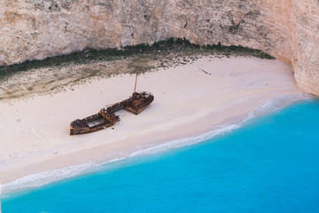 Aerial view of Shipwreck Bay Navagio Beach, Zakynthos