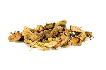 dry leaf tea on a white background