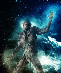 Fototapeta na wymiar Alien monster on space background 3d illustration