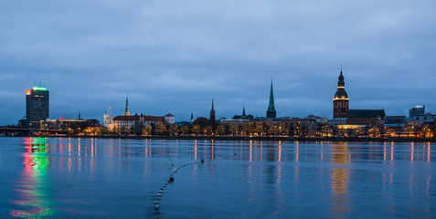 View from the Daugava embankment to the evening Riga