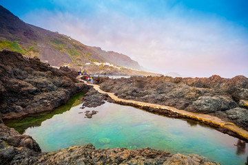 Fototapeta premium Beautiful landscape with traditional swimming pools in Garachico town of Tenerife, Canary island, Spain
