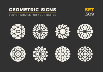 Set of eight minimalistic trendy shapes. Stylish vector logo emblems for Your design. Simple geometric signs collection.