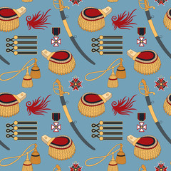 seamless pattern with sabers, epaulettes and medals