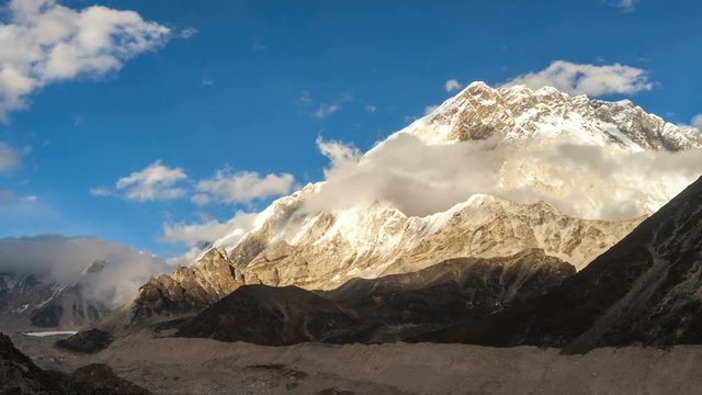Time lapse of the mountains in Himalayas, Nepal, Everest, Nuptse